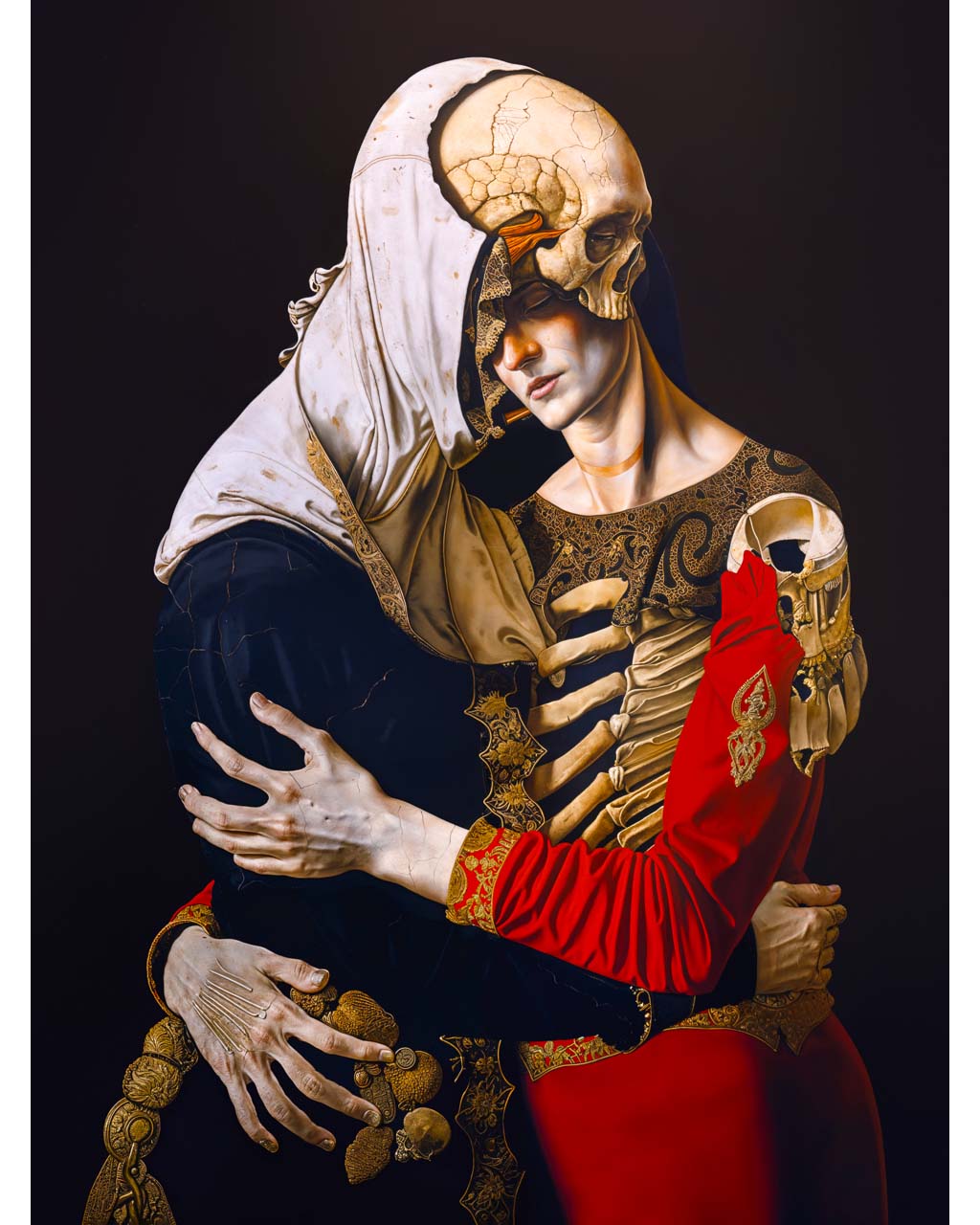 A dramatic surreal art poster showing two figures in a final embrace,