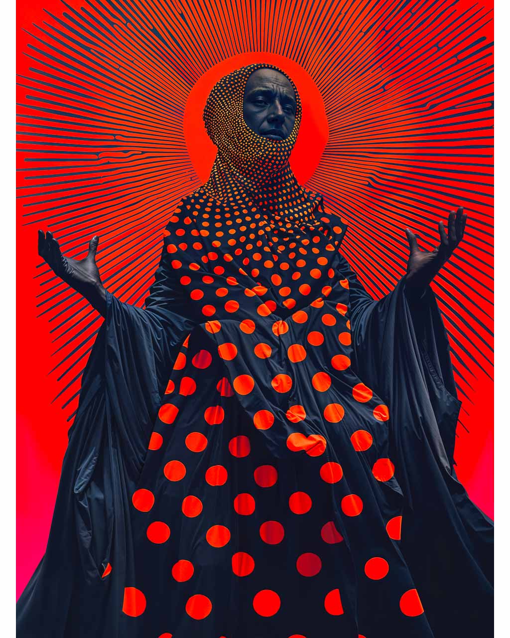 Surreal art poster featuring an esoteric character emitting mystic rays.