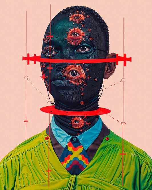 Surreal art poster featuring a strange black man with a green shirt.