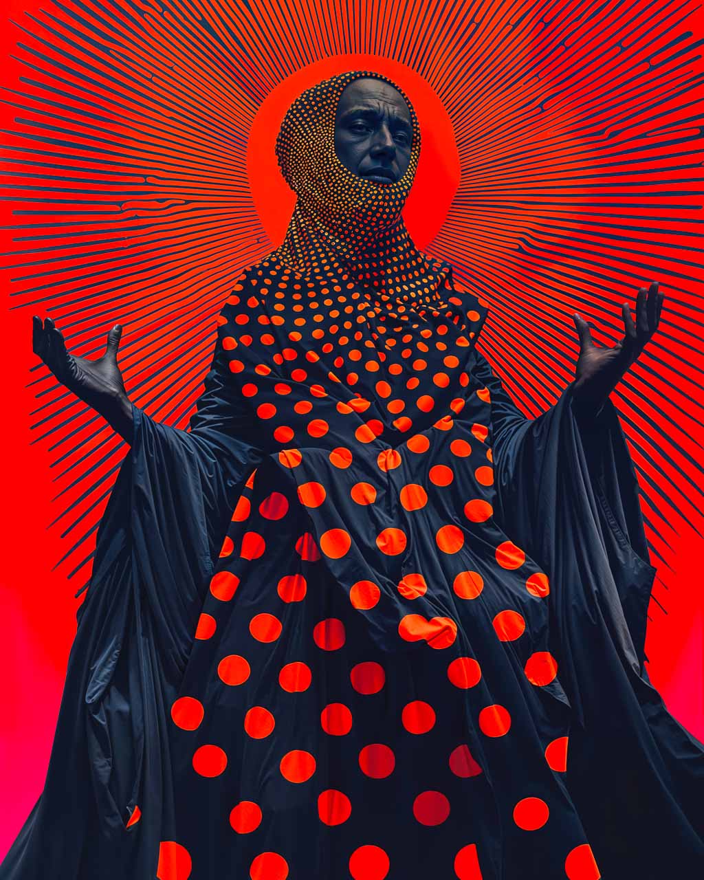Surreal art poster featuring an esoteric character emitting mystic rays.